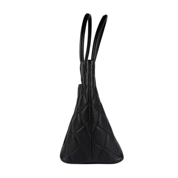 Auth CHANEL Matelasse Handbag Tote Bag Black Leather/Silvertone - Picture 9 of 14